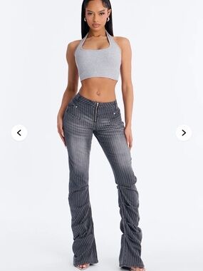 Fashion Nova Gray Pinstripe Low-Rise flare
